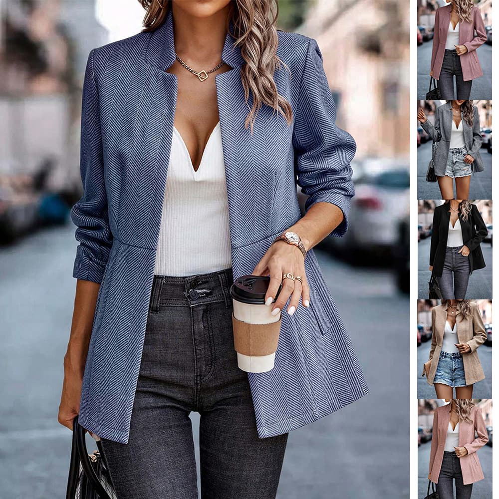Chaqueta de lana slim fit con bolsillos para mujer