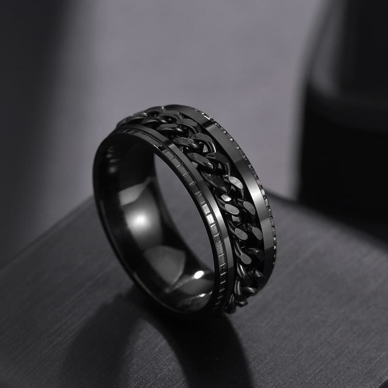Anillo giratorio de acero inoxidable con cadena cubana