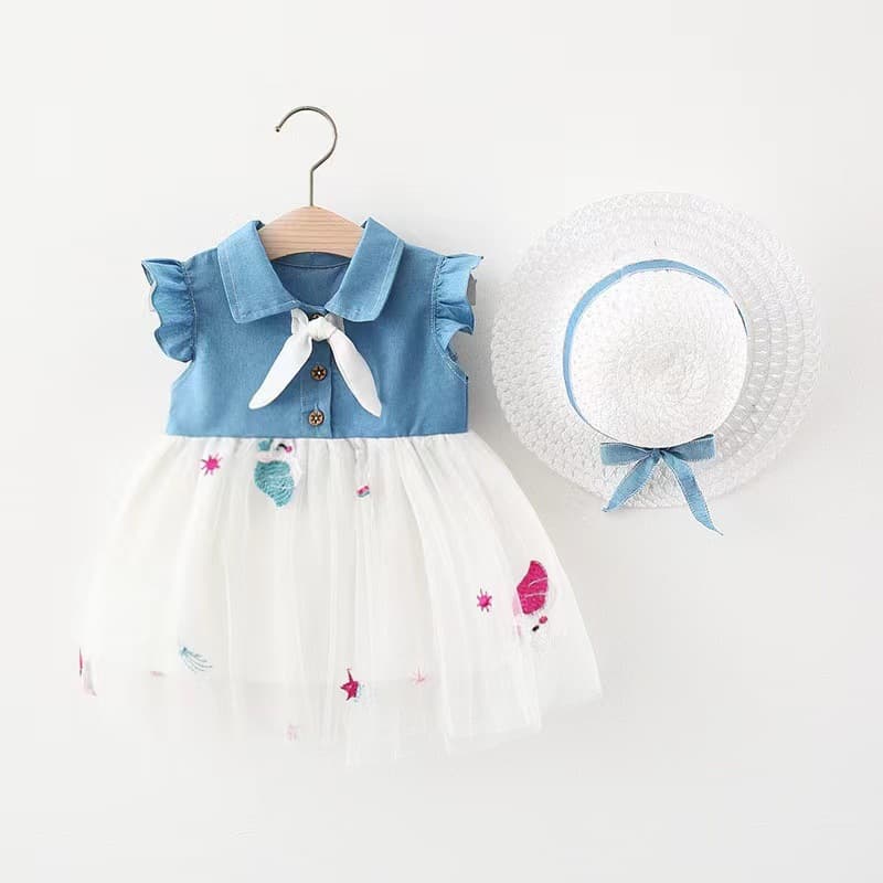 Vestido de denim para niñas con detalles streamer
