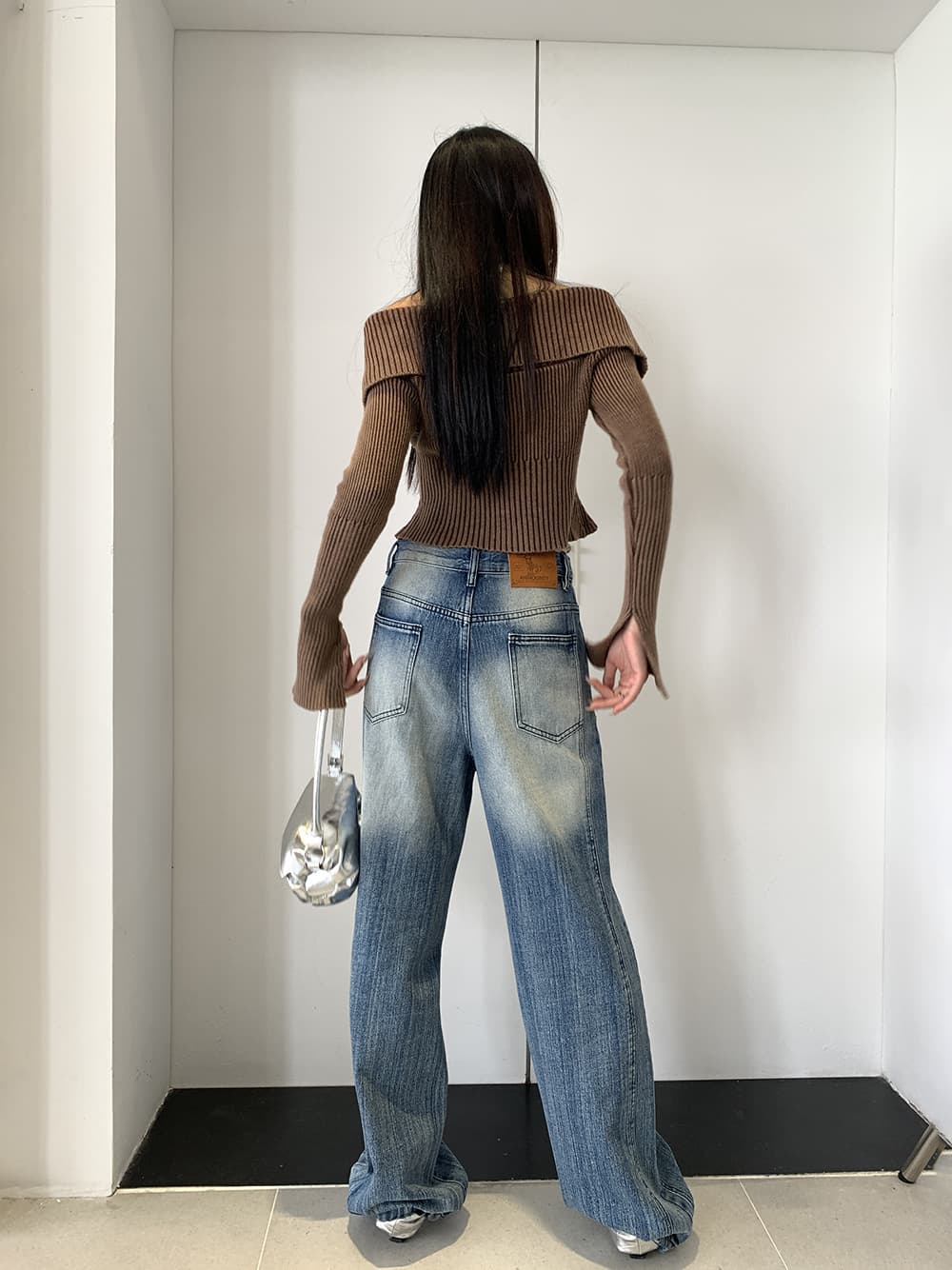 Pantalón jean tiro bajo retro pierna ancha