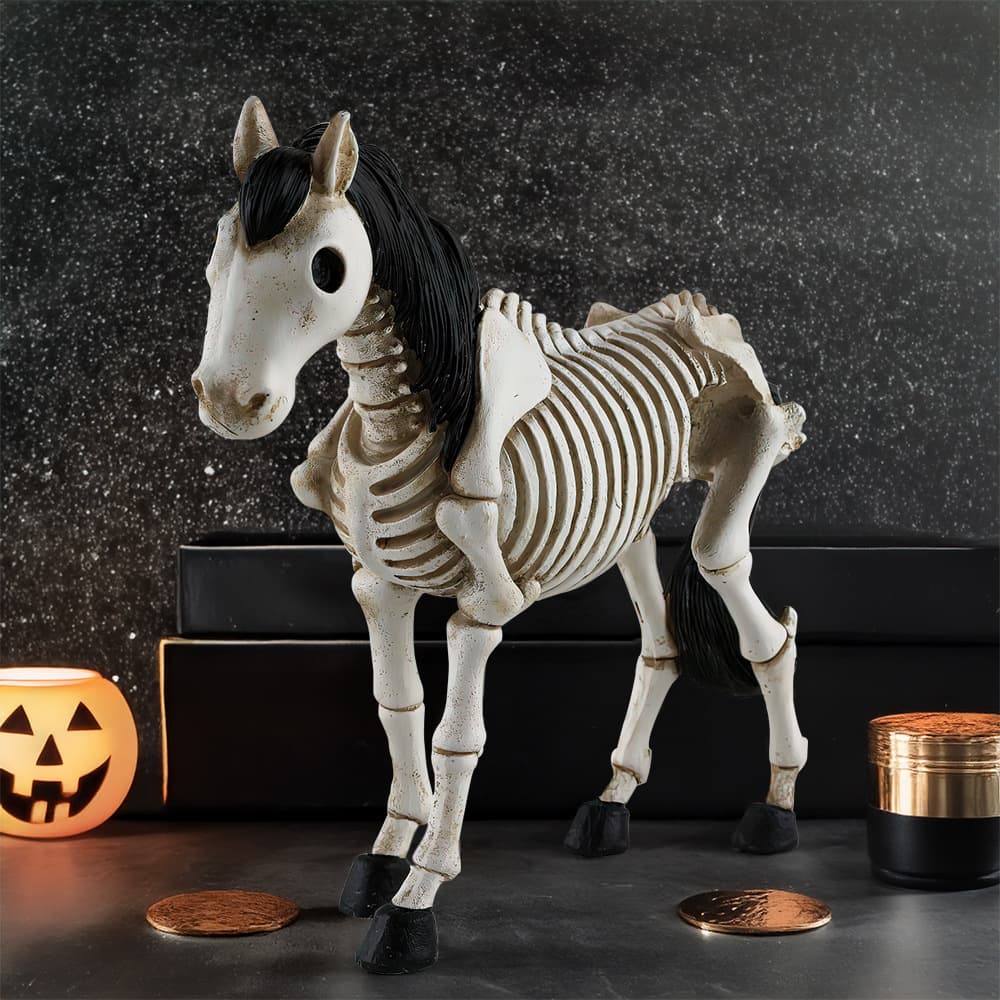 Adorno decorativo resina caballo esqueleto Halloween