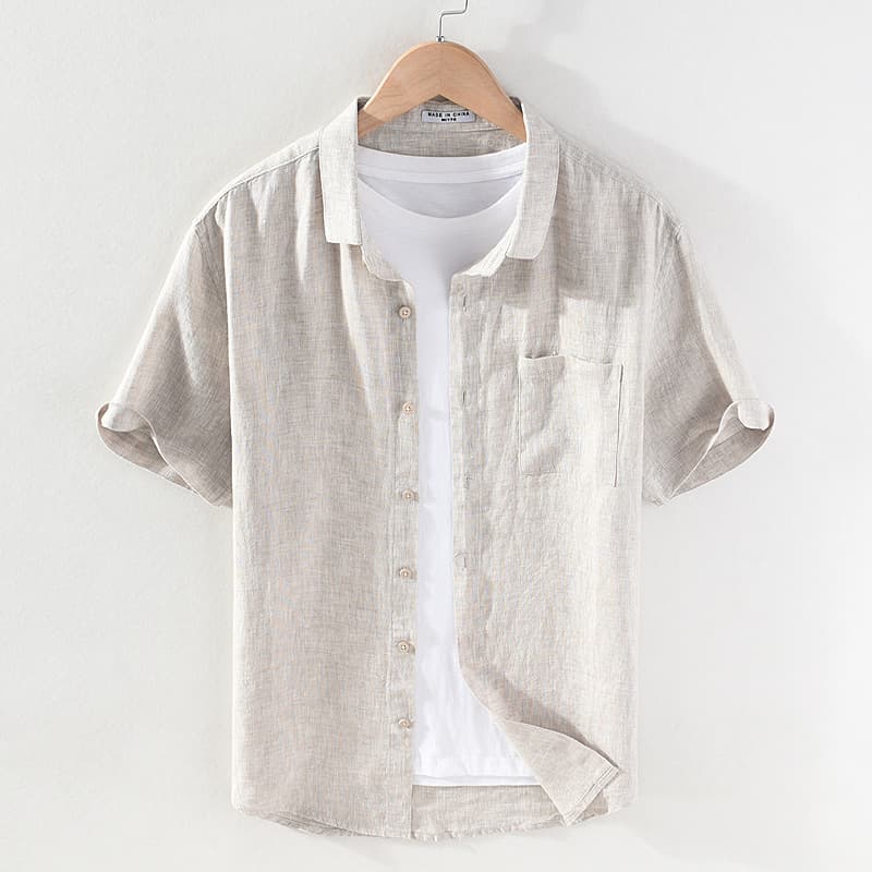 Camisa casual de lino manga corta con cuello cuadrado