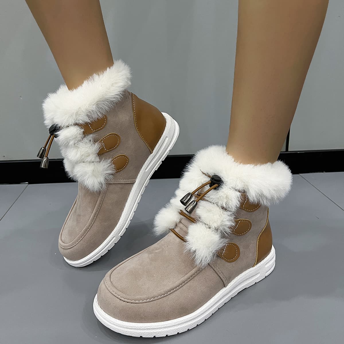 Botas de nieve de gamuza con felpa cálida para mujer