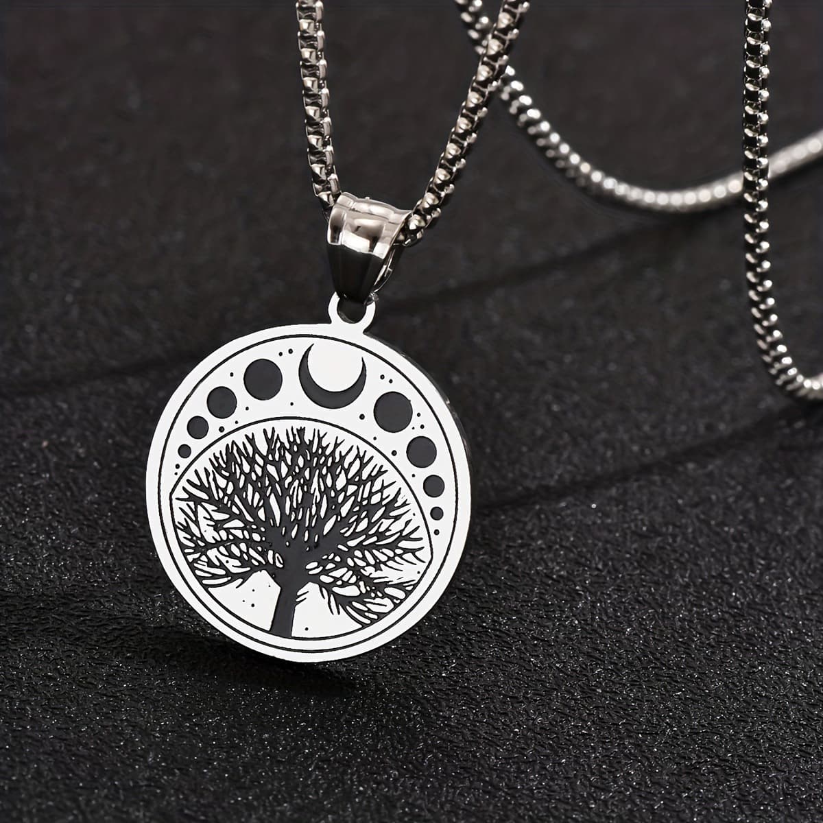 Collar con dije redondo árbol de la vida en acero inoxidable