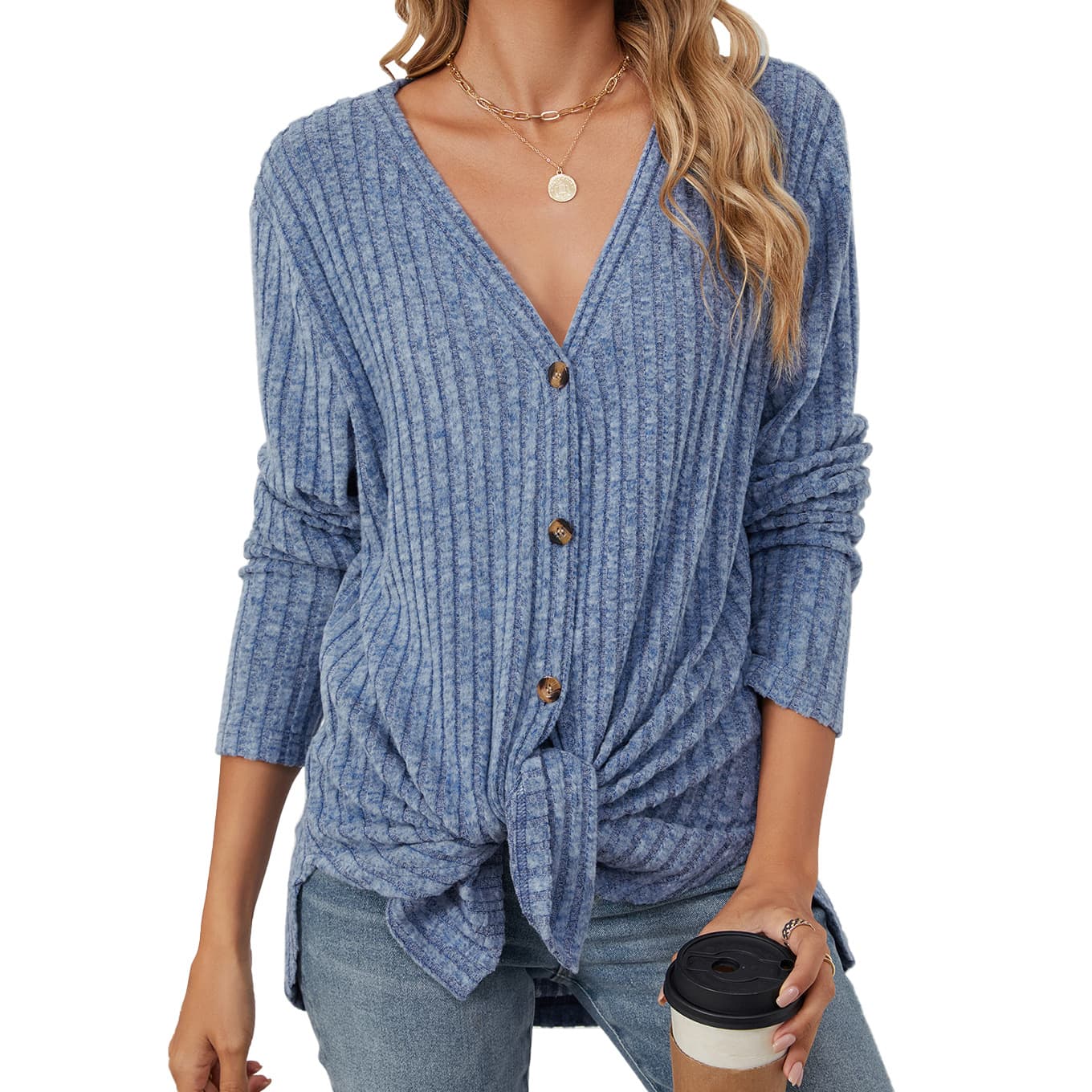 Cardigan de botones con manga larga y tela texturizada