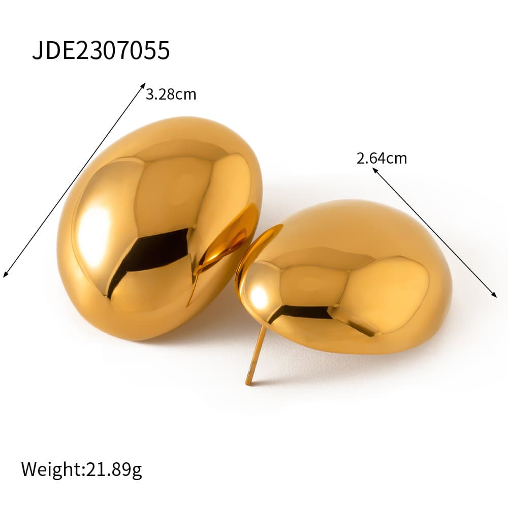 Aretes redondos de acero inoxidable, acabado 18K brillante