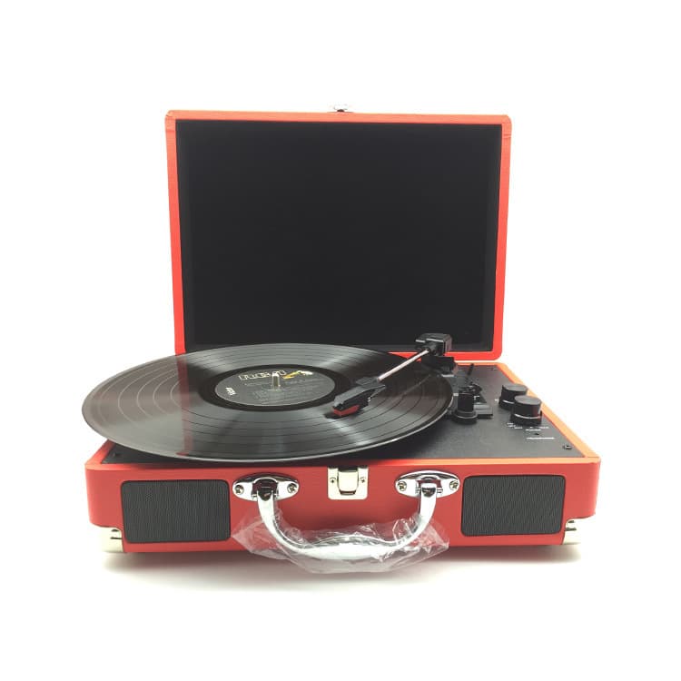 Tocadiscos portátil retro con Bluetooth y estuche de cuero