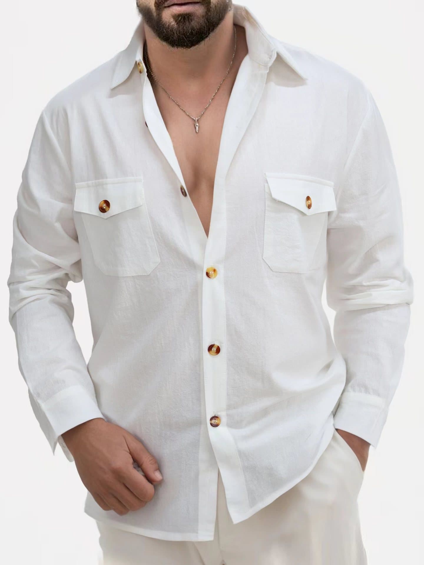 Camisa casual suelta con cuello en V y bolsillo en pecho