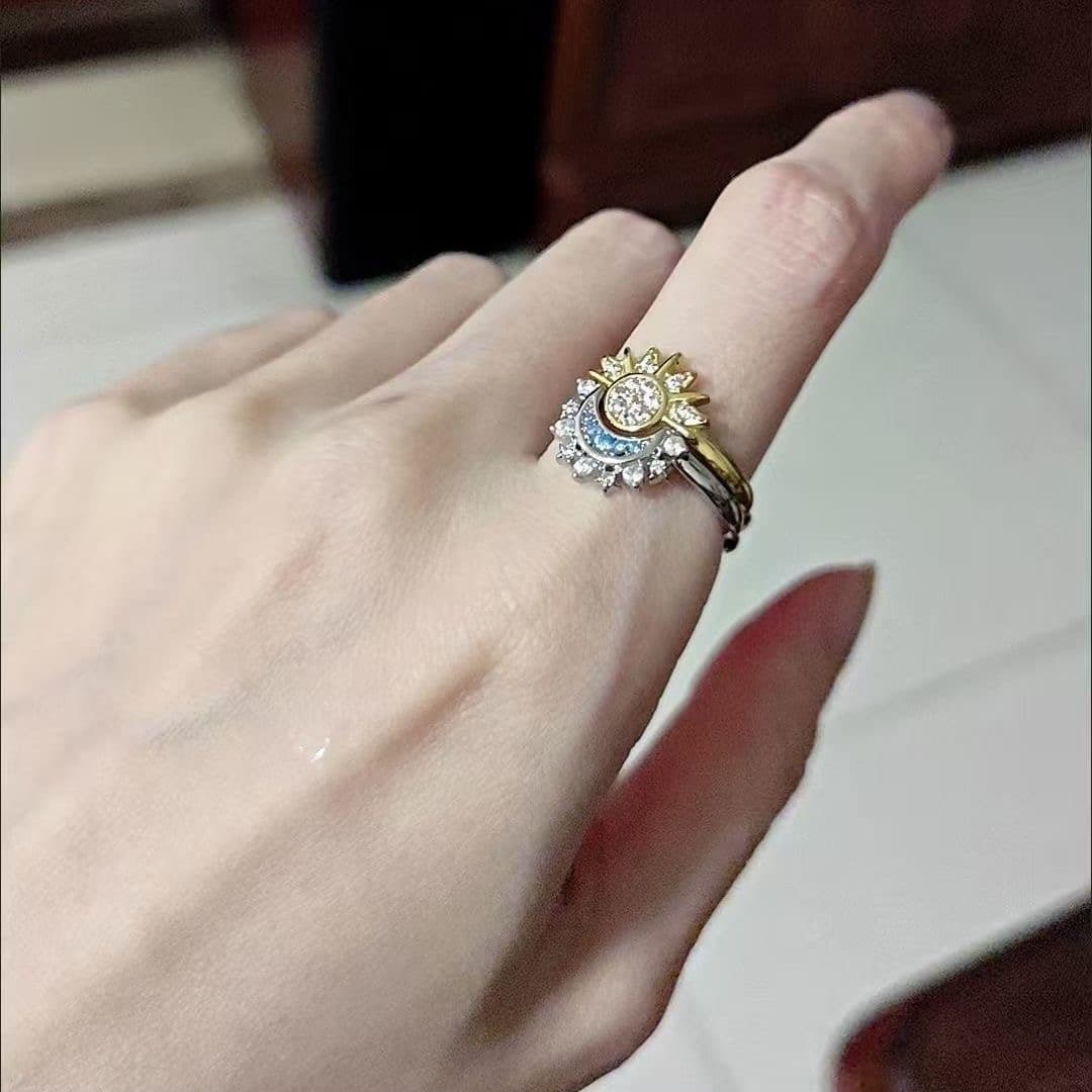 Set de 2 anillos de pareja sol y luna con circonita cúbica