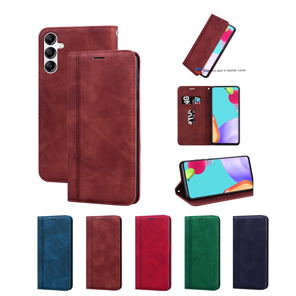 Funda cartera de cuero con ranura para tarjetas