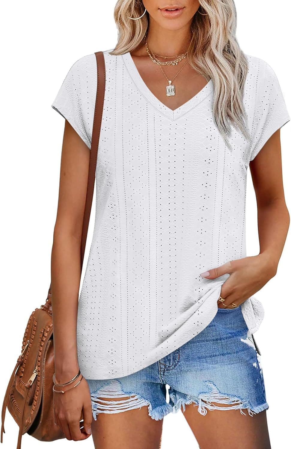 Top de escote V con manga suelta y jacquard