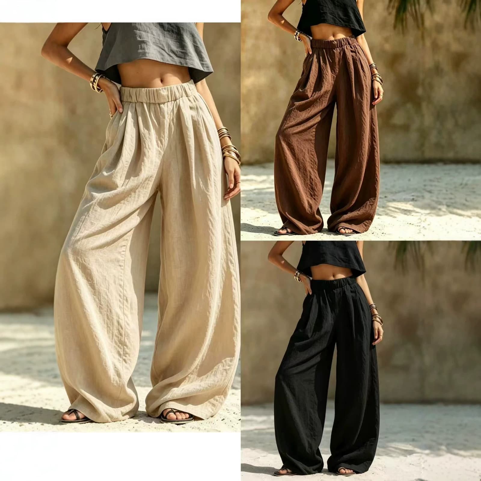 Pantalones casuales con cintura elástica y bolsillos