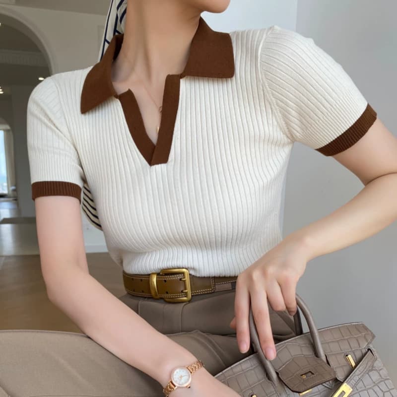 Suéter de cuello funcional estilo retro francés