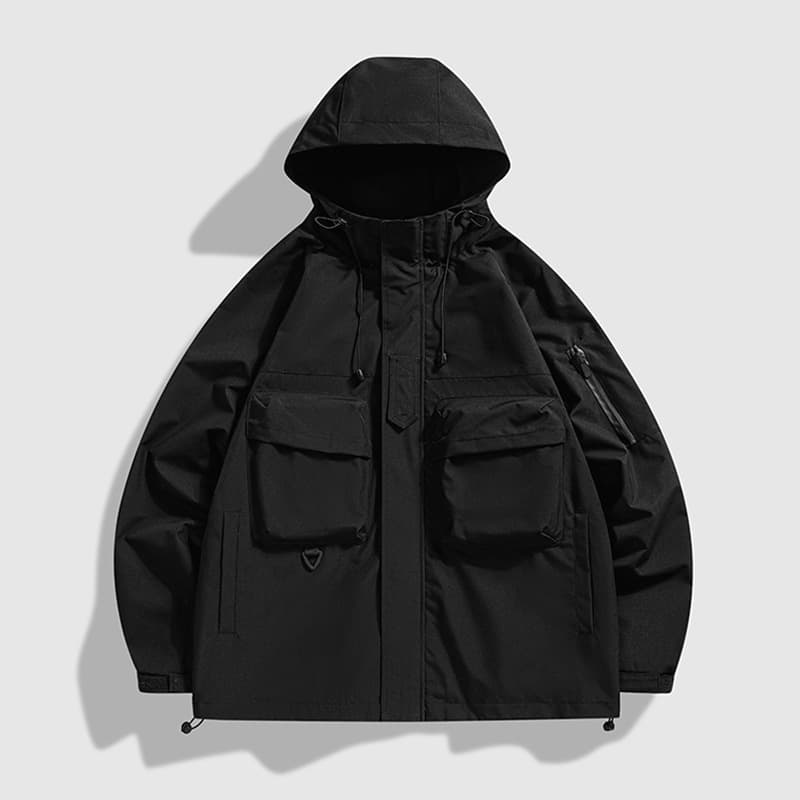 Chaqueta hombre con capucha cargo otoño protección viento