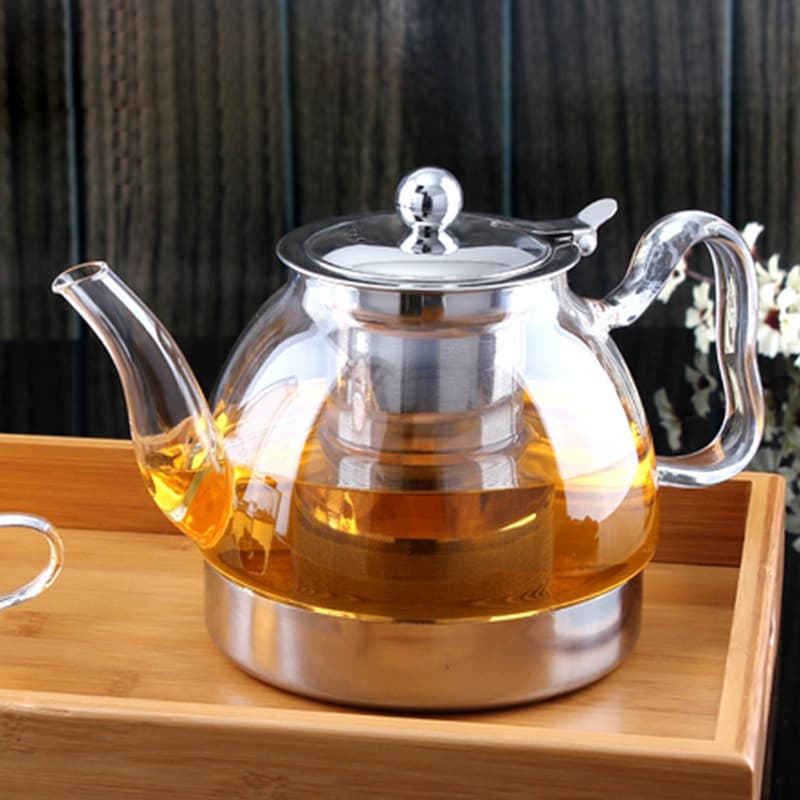 Tetera de vidrio con fondo de acero inoxidable para inducción