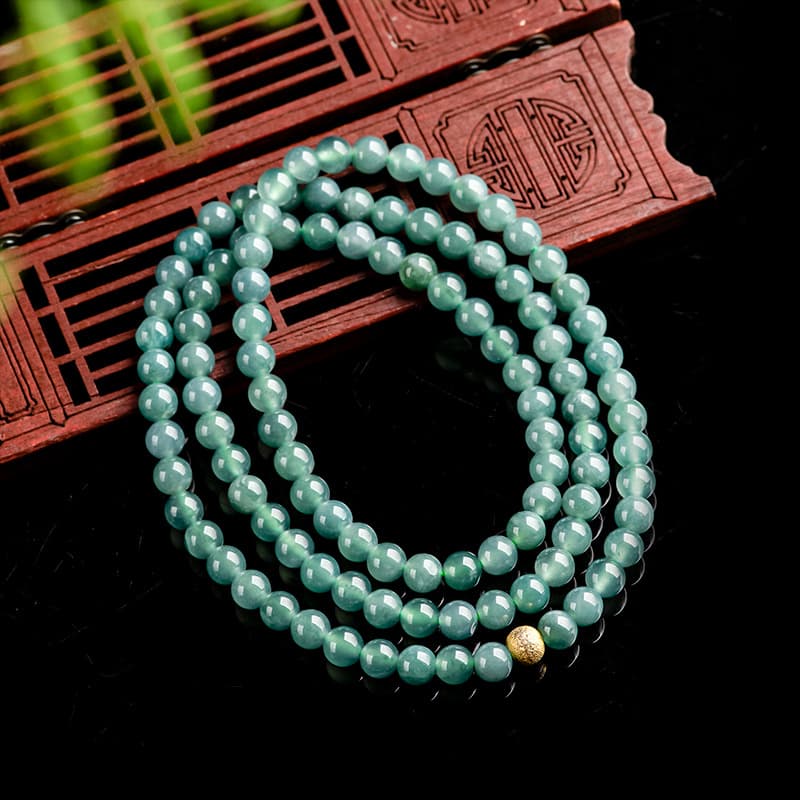 Collar de perlas de jade jadeíta azul agua de 6mm