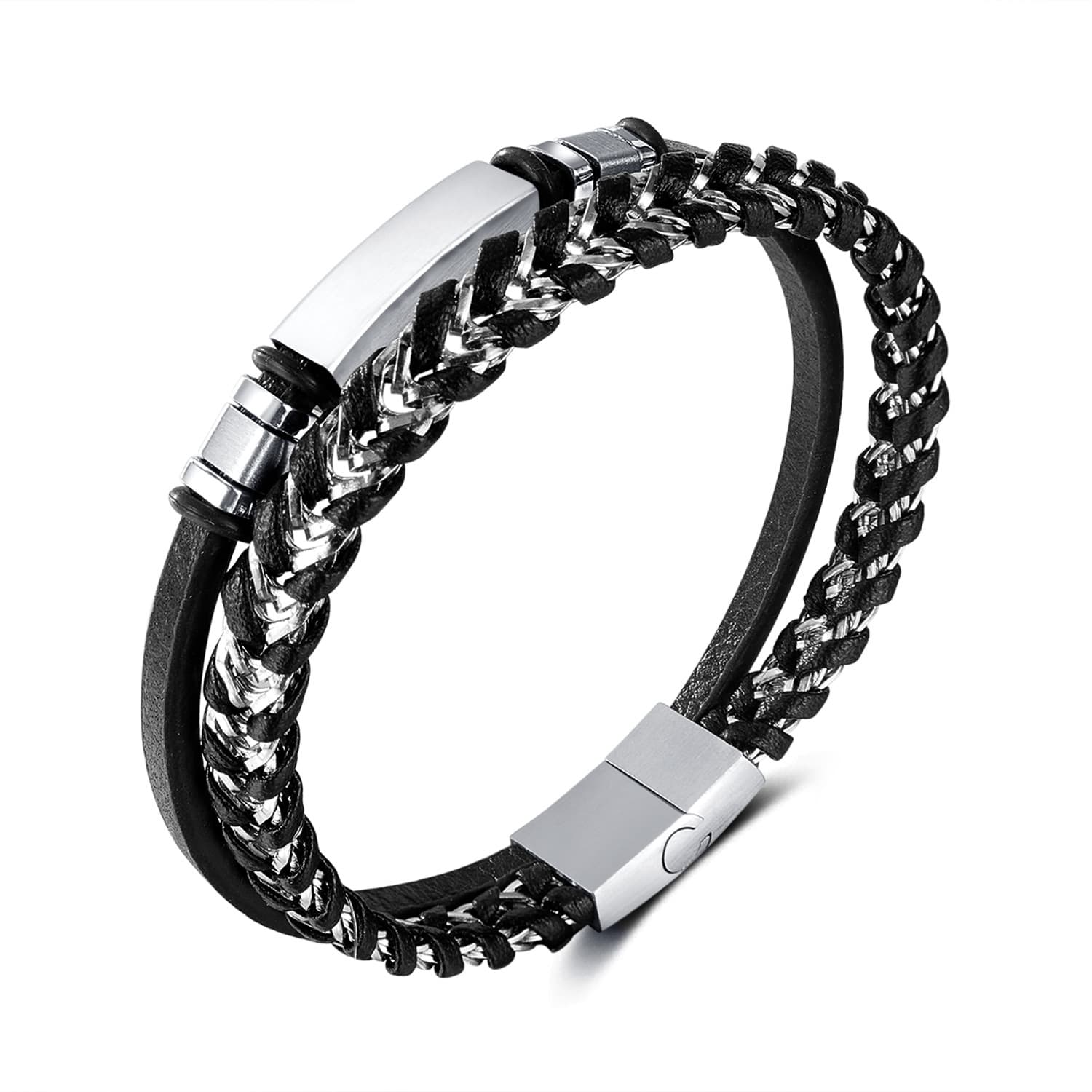 Pulsera de cuero tejido de dos capas con acabado brillante
