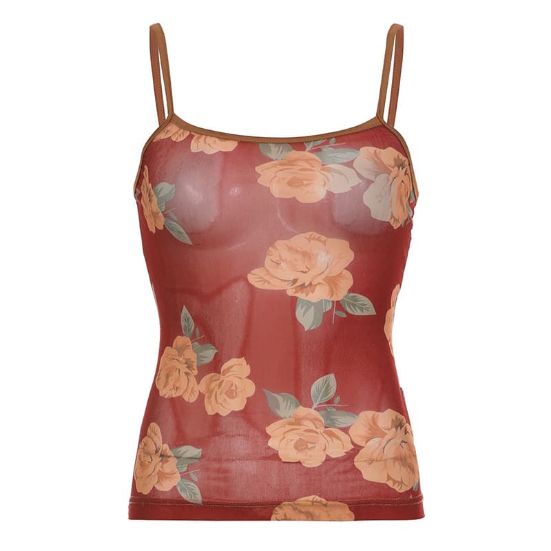 Top de tirantes con estampado floral y malla