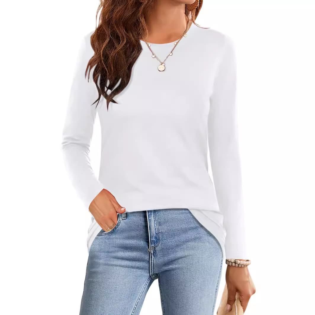 Camiseta de manga larga y cuello redondo color sólido