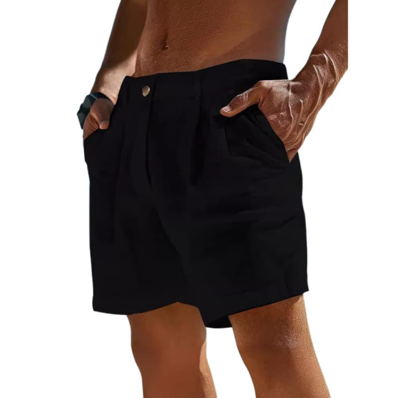 Shorts hombre lino, bolsillos con botones, estilo calle