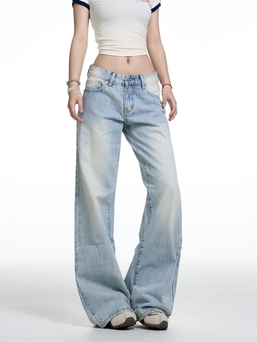 Pantalones vaqueros tiro bajo cintura ancha lavados