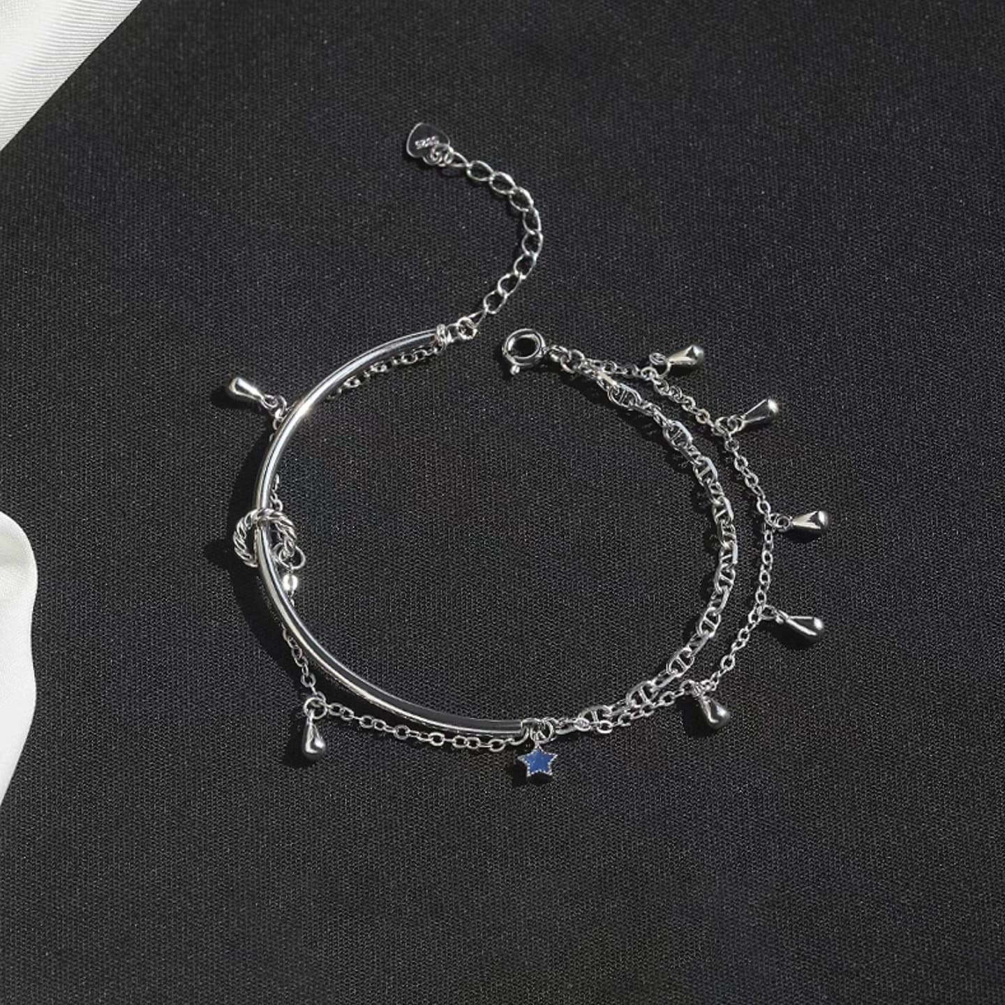 Pulsera plata 999 estrella borla doble capa