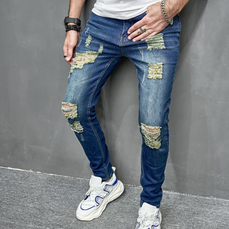 Jeans slim fit desgastados con elasticidad para hombre