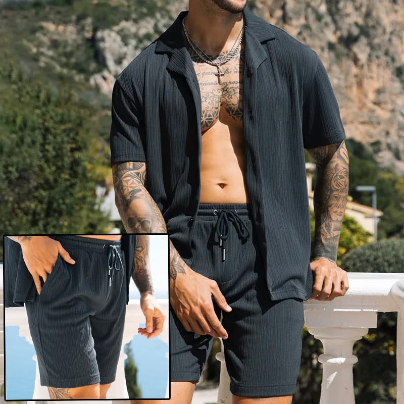Conjunto de dos piezas camisa manga corta y bermudas playa