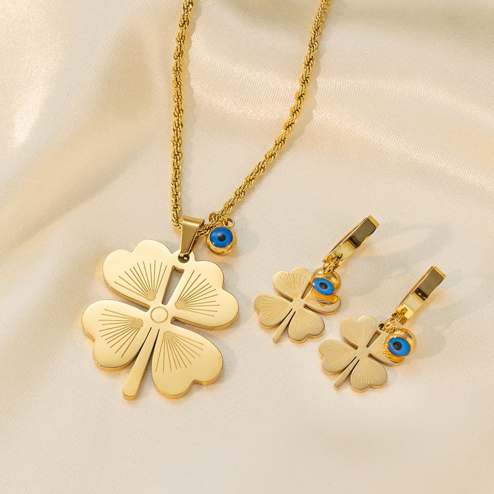 Juego de collar y aretes de acero de titanio para mujer