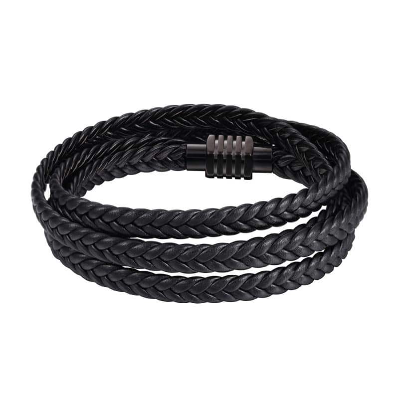 Pulsera tejida multicapa de cuero
