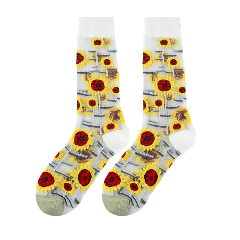 Medias de tubo medio con flores, seda cristal elegante