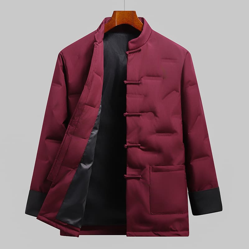 Abrigo de plumas estilo Tang chino para hombres