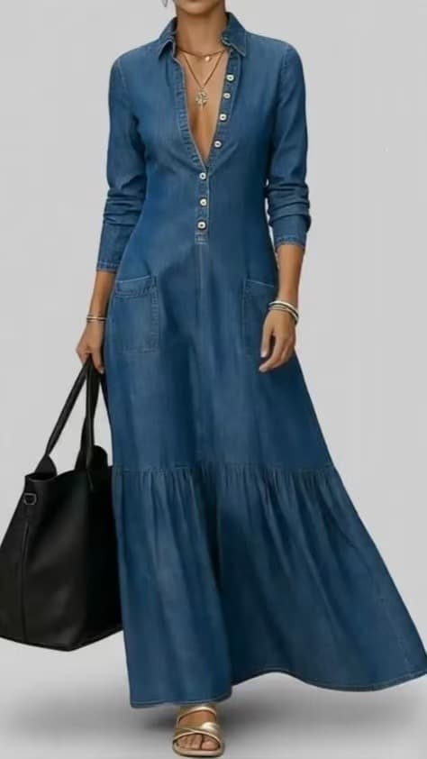 Falda denim larga retro con cintura ajustada estilo occidental