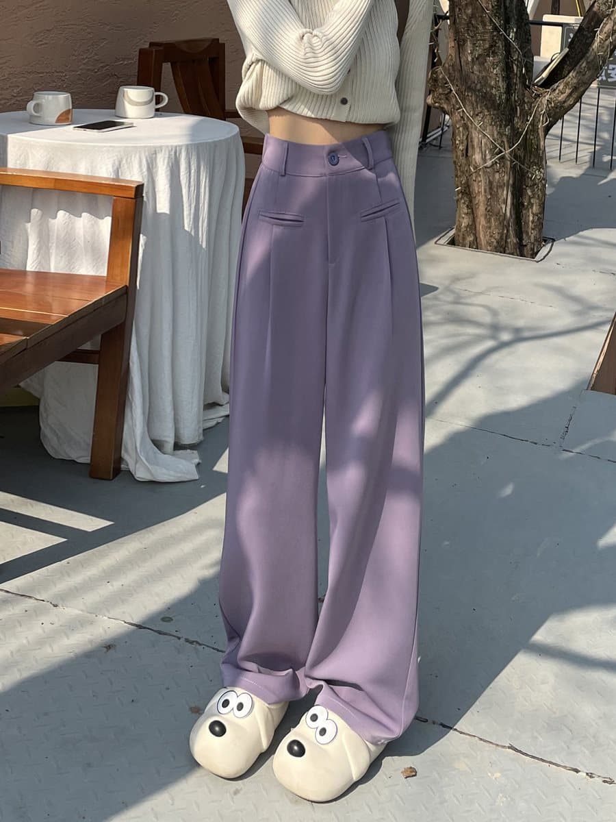 Pantalón mujer cintura alta casual, pierna ancha