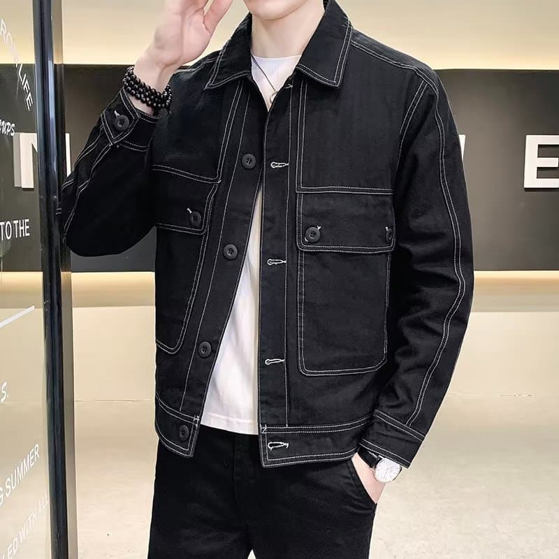 Chaqueta de mezclilla holgada estilo trendy para hombre