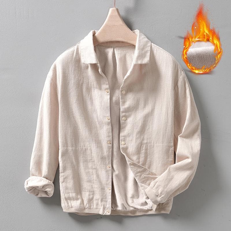 Chaqueta de lino algodón forro polar estilo retro