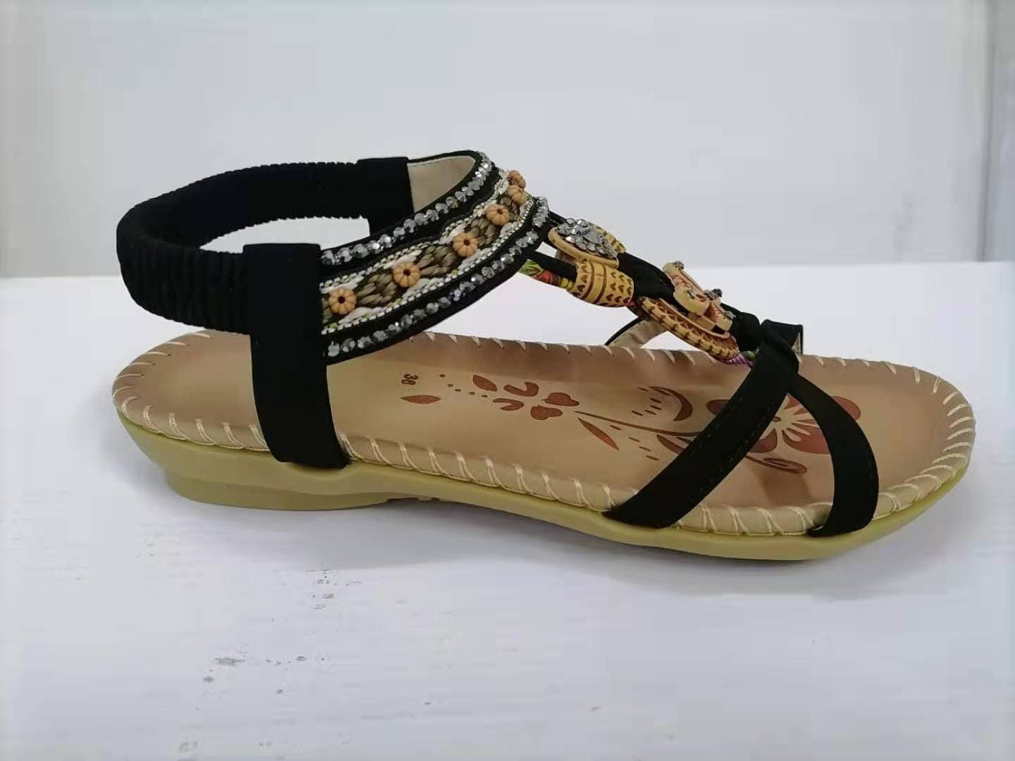 Sandalias planas con brillantes de flor para mujer
