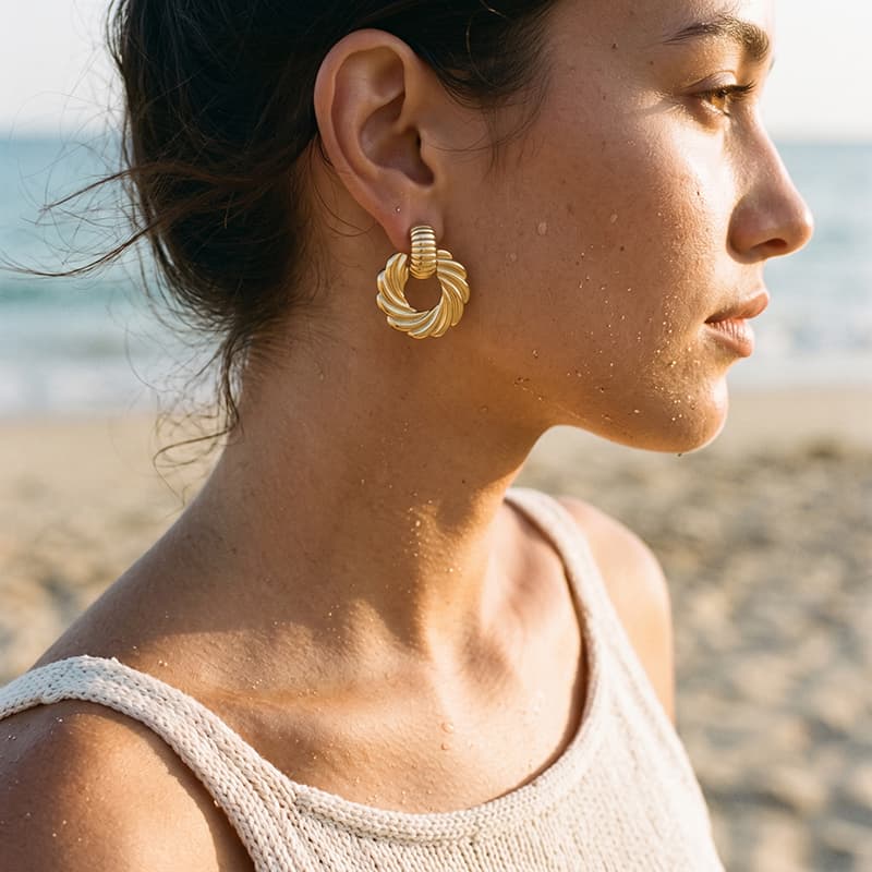 Aretes vintage corona geométrica acero inoxidable