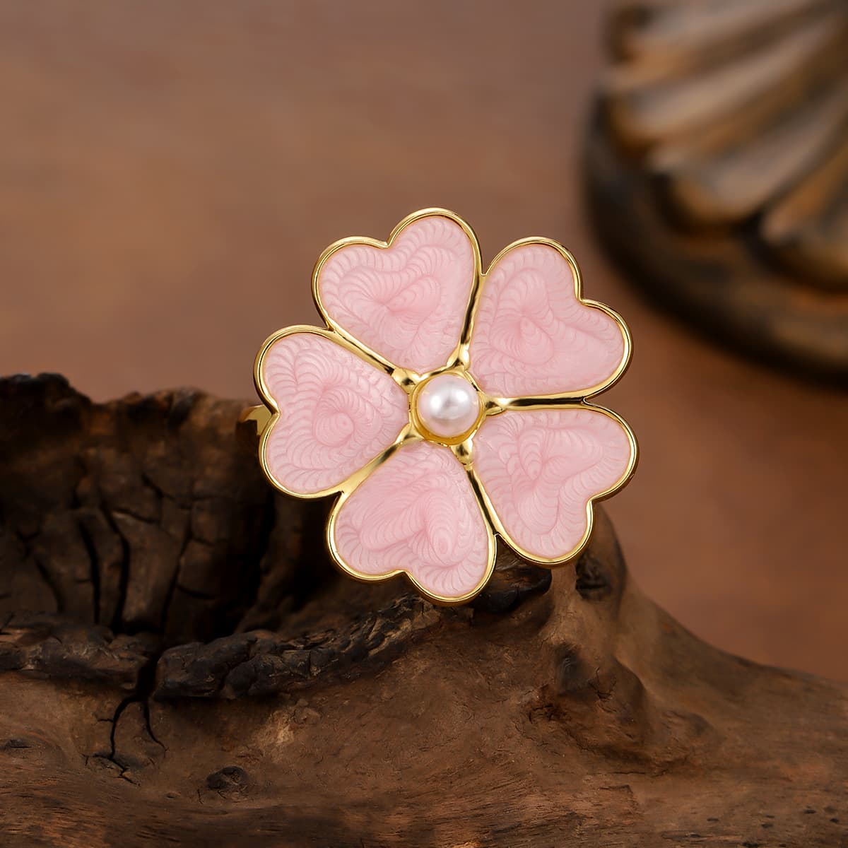 Anillo flor de cerezo esmaltado diseño nicho ajustable