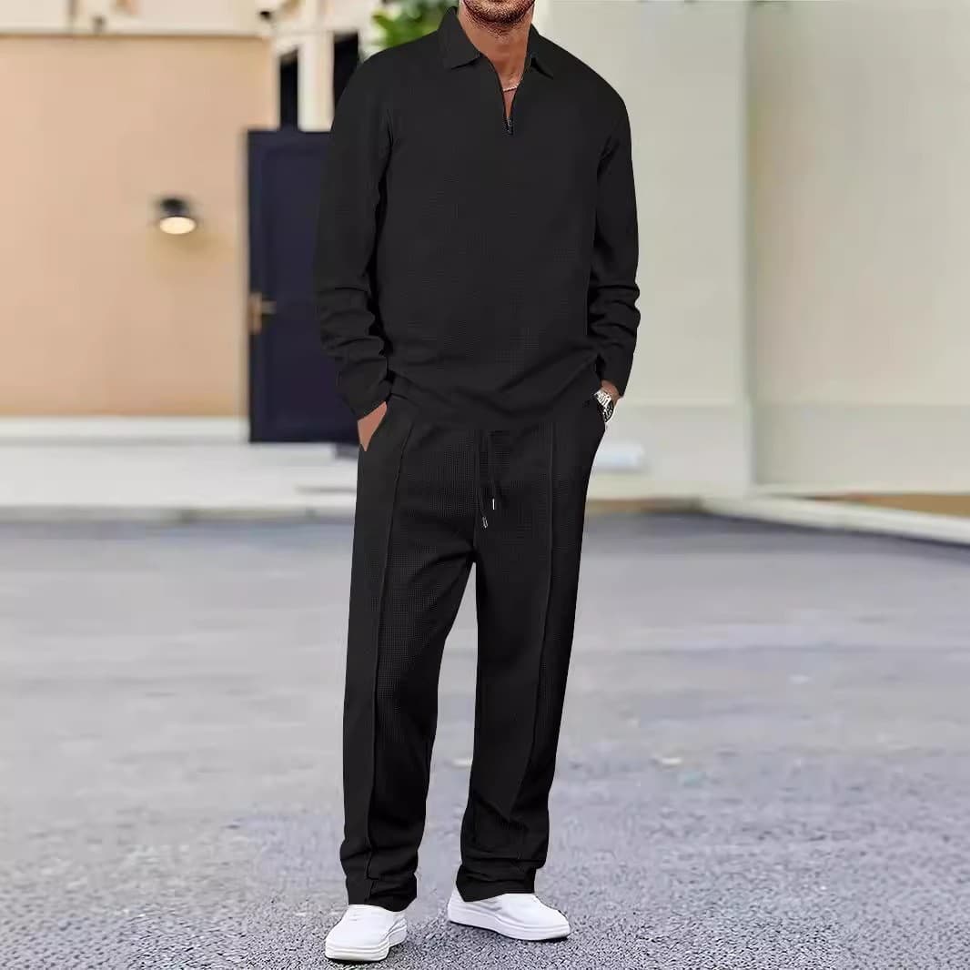 Traje casual cremallera solapa y pantalón cómodo