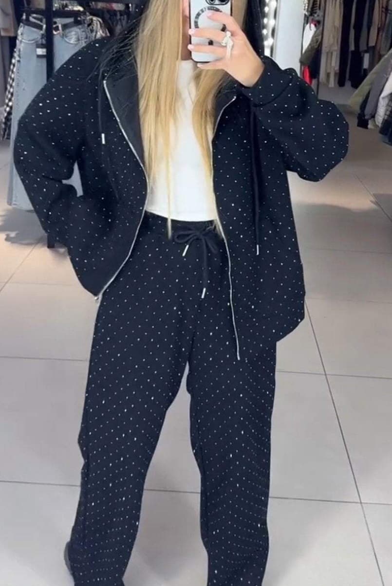 Conjunto de sudadera con capucha y pantalón ancho diamante