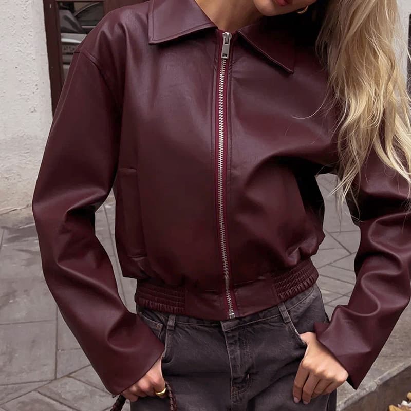 Chaqueta de cuero sintético retro con solapas
