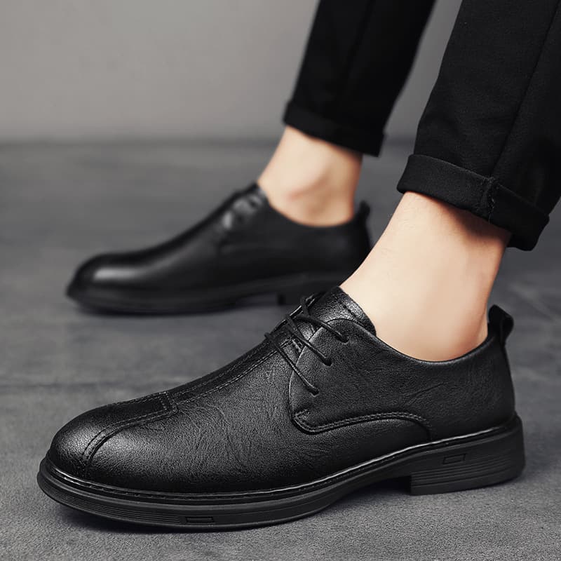 Zapatos casuales para hombre en cuero, con cordones y suela suave