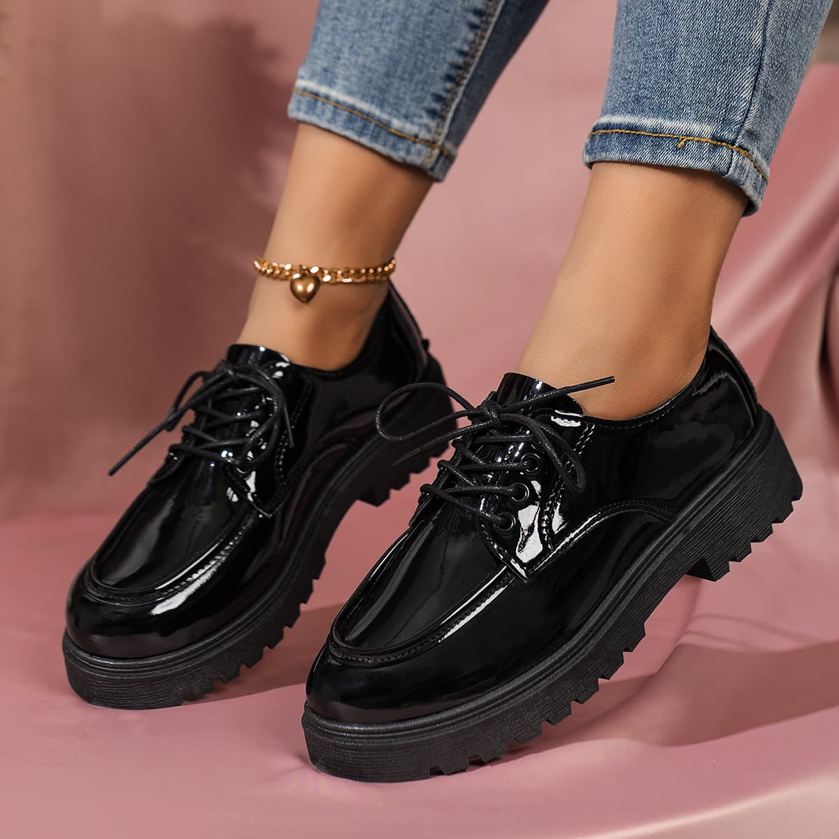 Zapatos de cuero con cordones estilo retro para mujer
