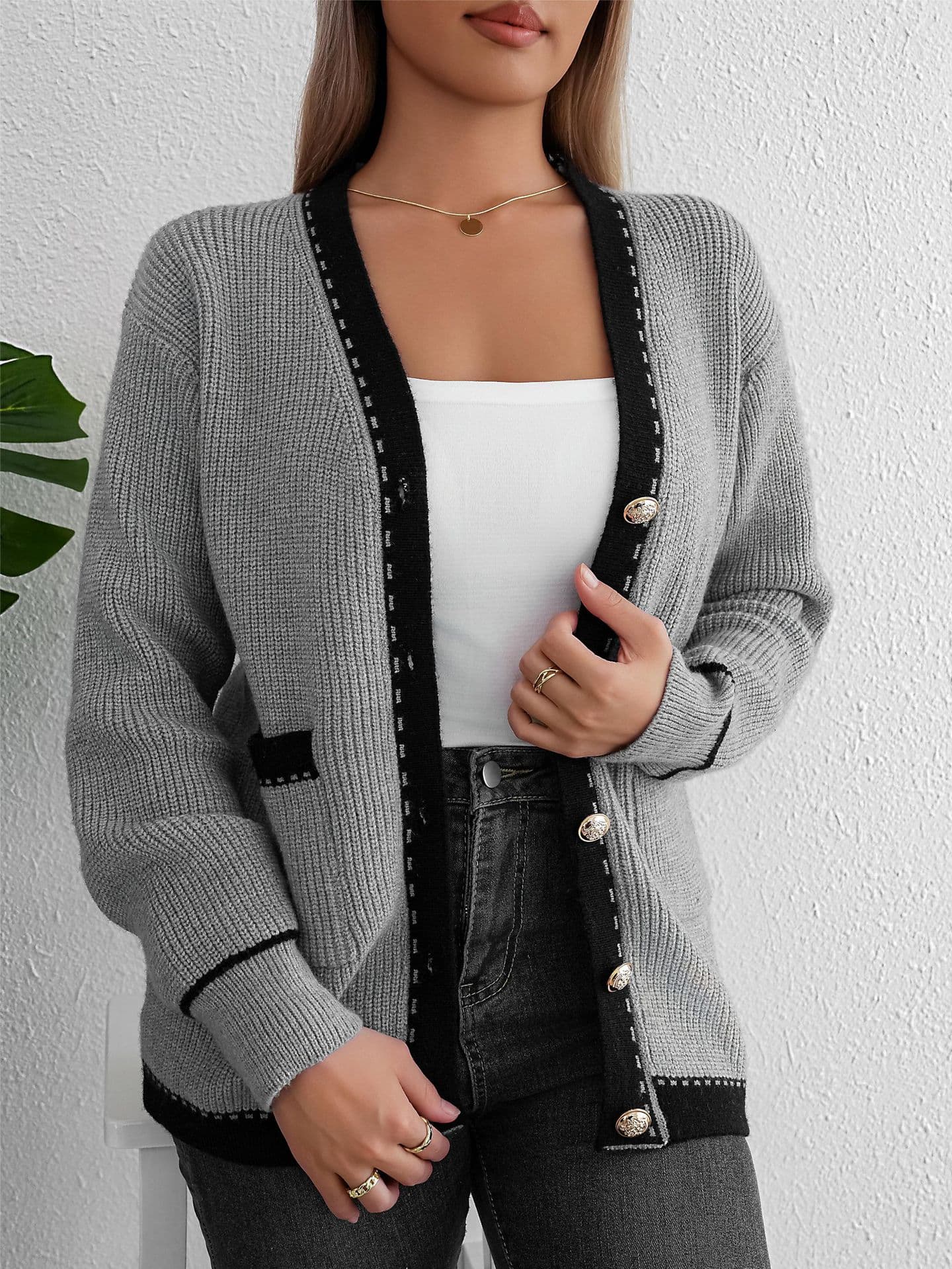 Cardigan de punto casual con manga larga