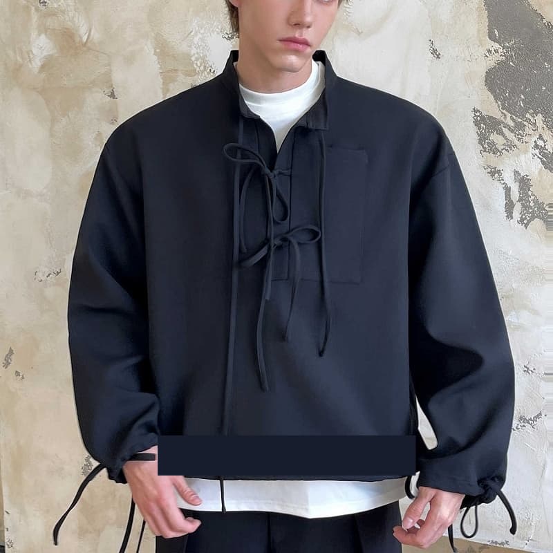 Suéter cuello parado con diseño de cinta ajuste suelto
