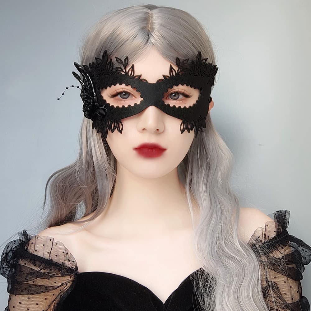 Máscara de media cara estilo mascarada con rosa