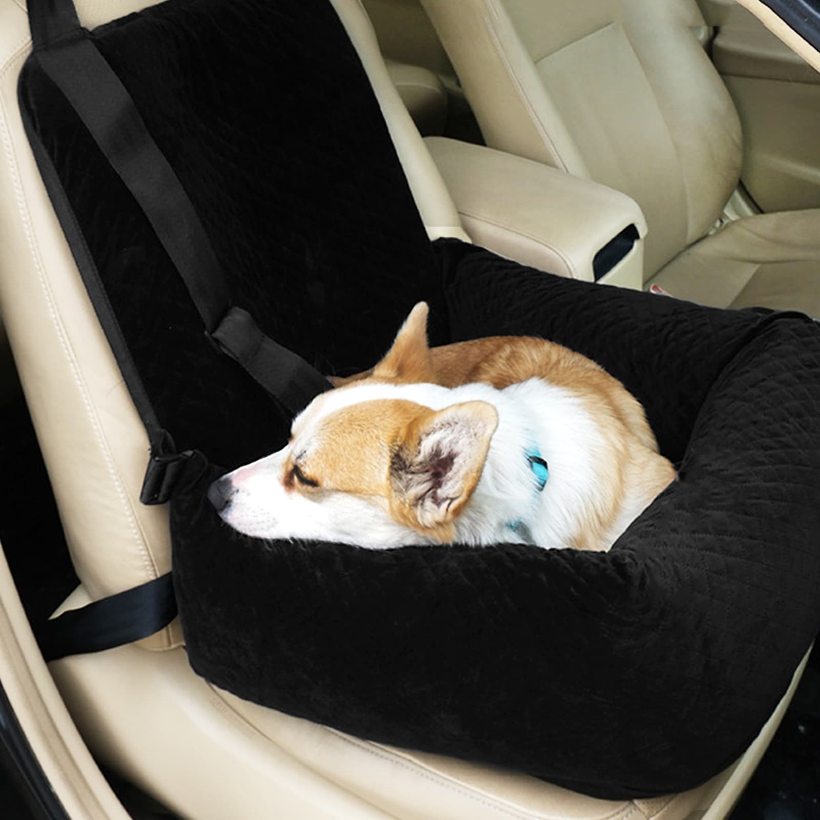 Cama acolchada para mascotas en el automóvil