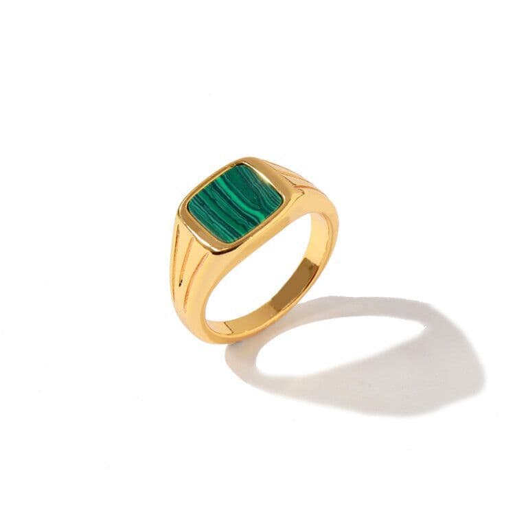 Anillo retro con piedra pavo real verde estilo europeo