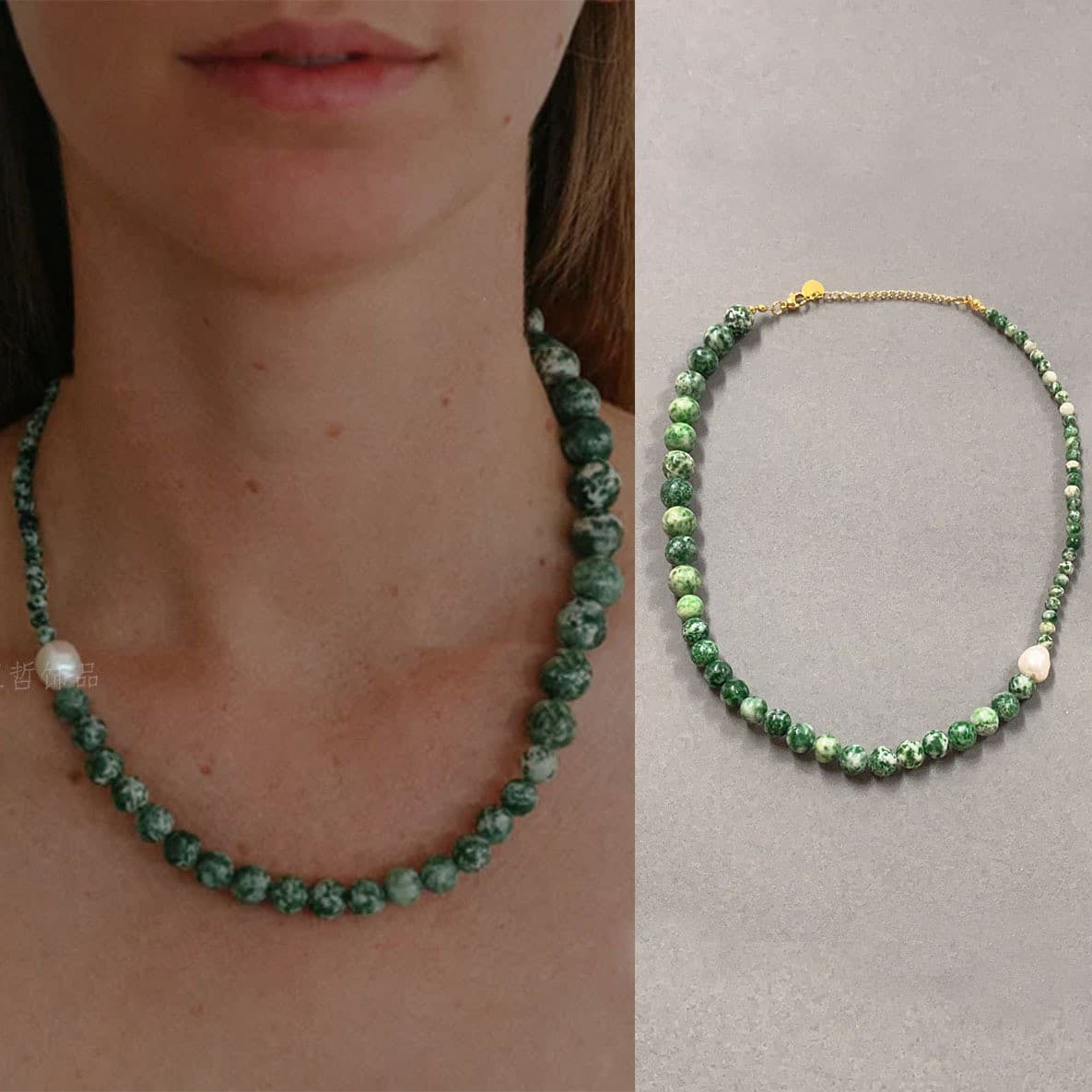 Collar de cuentas turquesas naturales con accesorios